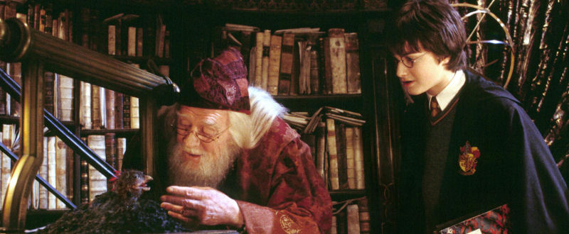 Dumbledore face à Fawkes, le Phénix