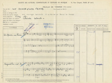 Feuille de timbres « Un Homme et une Femme » (recto) © Fonds Sacem