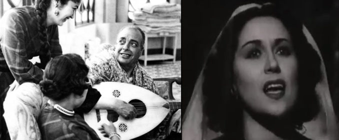 Le compositeur Zakaria Ahmed entouré de ses filles / Leila Mourad dans Leila, Fille de Pauvre (1945)