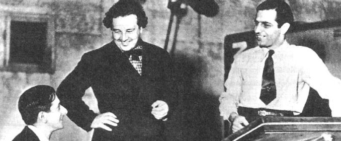 Arthur Honegger (centre) et Jaubert (droite) pendant l'enregistrement des Misérables en 1934