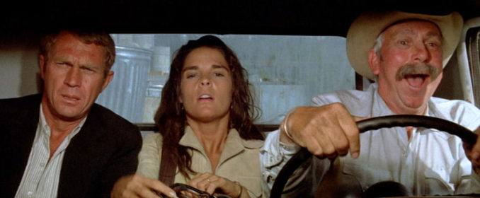 Steve McQueen, Ali MacGraw et Slim Pickens dans The Getaway